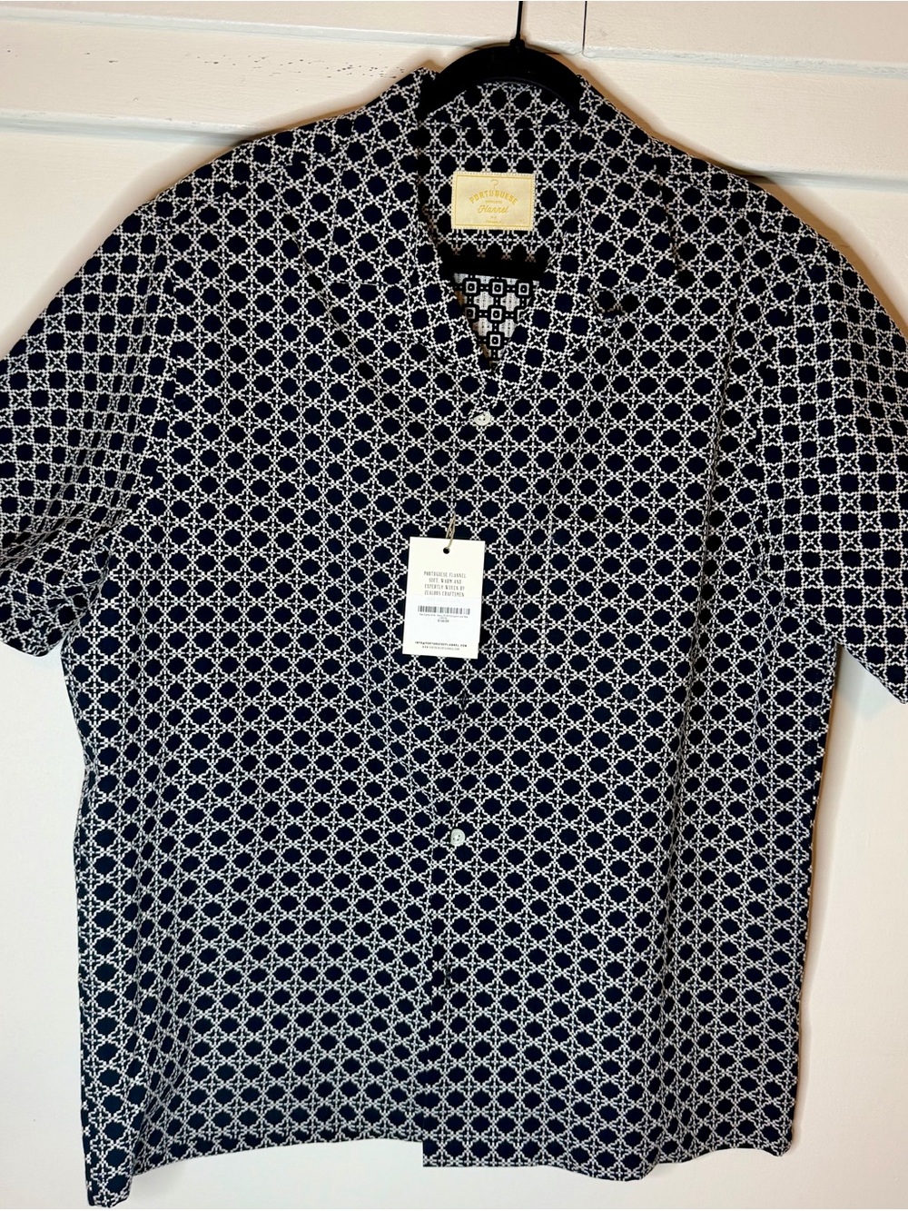 Portuguese Flannel Tile Camp Shirt Navy XL – NWT